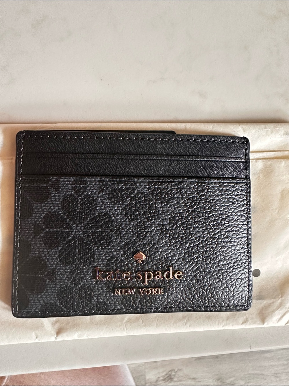 kate spade Black Textured Leather Card Holder with Rose Gold Logo
